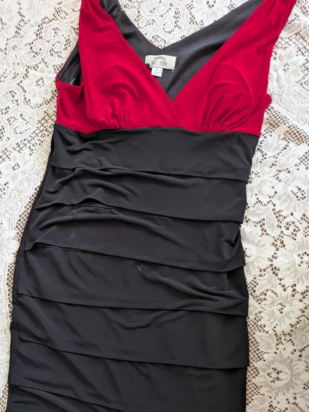 Sweet Storm Red and Black V‑Neck Layered Mini Dress